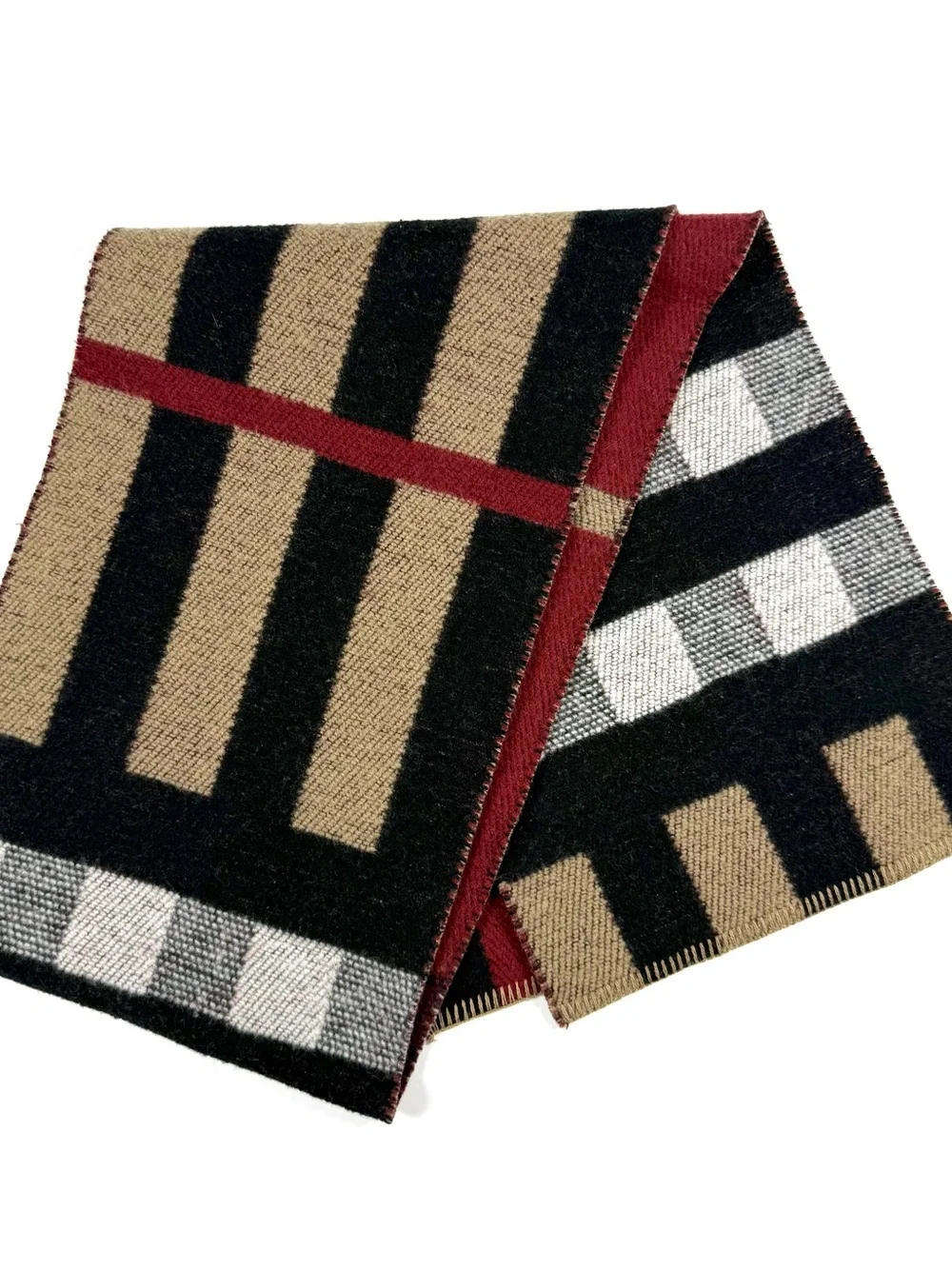 Large Burberry Reversible Check Cashmere Blend Scarf
